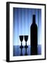 Wine Bottle With Two Glasses, Dramatic Light, Copy-Space For Text-logoboom-Framed Art Print