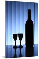 Wine Bottle With Two Glasses, Dramatic Light, Copy-Space For Text-logoboom-Mounted Art Print