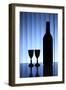 Wine Bottle With Two Glasses, Dramatic Light, Copy-Space For Text-logoboom-Framed Art Print