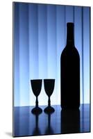 Wine Bottle With Two Glasses, Dramatic Light, Copy-Space For Text-logoboom-Mounted Art Print