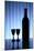 Wine Bottle With Two Glasses, Dramatic Light, Copy-Space For Text-logoboom-Mounted Art Print