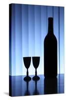 Wine Bottle With Two Glasses, Dramatic Light, Copy-Space For Text-logoboom-Stretched Canvas