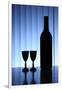 Wine Bottle With Two Glasses, Dramatic Light, Copy-Space For Text-logoboom-Framed Art Print