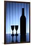 Wine Bottle With Two Glasses, Dramatic Light, Copy-Space For Text-logoboom-Framed Art Print