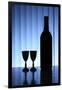 Wine Bottle With Two Glasses, Dramatic Light, Copy-Space For Text-logoboom-Framed Art Print