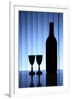 Wine Bottle With Two Glasses, Dramatic Light, Copy-Space For Text-logoboom-Framed Art Print