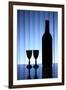 Wine Bottle With Two Glasses, Dramatic Light, Copy-Space For Text-logoboom-Framed Art Print