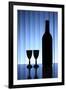 Wine Bottle With Two Glasses, Dramatic Light, Copy-Space For Text-logoboom-Framed Art Print