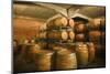 Wine Casks Stacked in Wine Cellar-Jon Hicks-Mounted Photographic Print