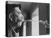 Wine Cellar Master and Taster Spitting Wine-Carlo Bavagnoli-Stretched Canvas