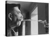 Wine Cellar Master and Taster Spitting Wine-Carlo Bavagnoli-Stretched Canvas
