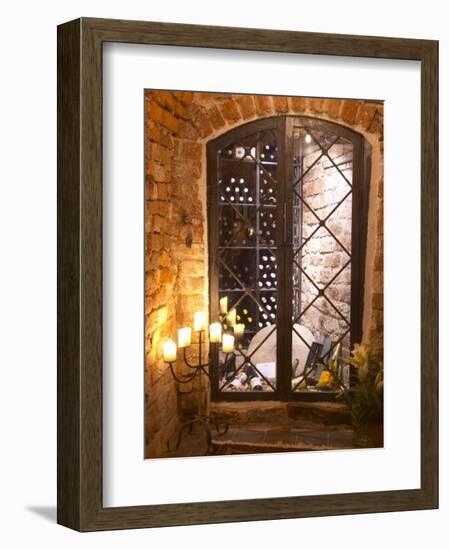 Wine Cellar with Bottles Behind Iron Bars, Stockholm, Sweden-Per Karlsson-Framed Photographic Print