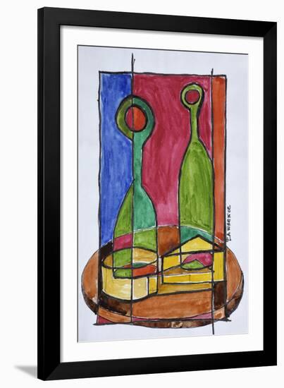Wine, cheese and baguette lunch, Paris, France-Richard Lawrence-Framed Photographic Print