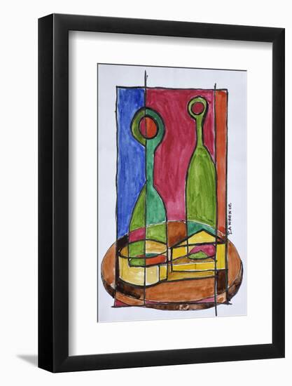 Wine, cheese and baguette lunch, Paris, France-Richard Lawrence-Framed Photographic Print