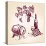 Wine Collection Hand Drawn Vintage Vector Illustration-VladisChern-Stretched Canvas