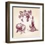 Wine Collection Hand Drawn Vintage Vector Illustration-VladisChern-Framed Art Print