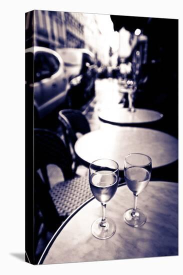 Wine Glasses at an Outdoor Cafe, Paris, France-Russ Bishop-Stretched Canvas