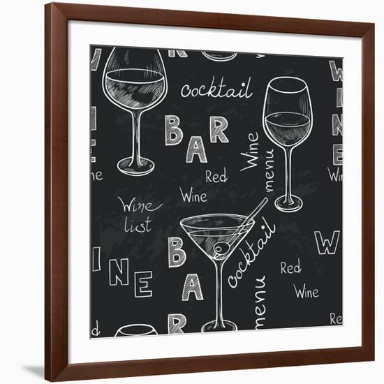 Wine Glasses Pattern-TashaNatasha-Framed Art Print