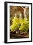 Wine Glasses with White Wine and Grapes-null-Framed Photographic Print