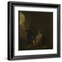 Wine Merchants Signboard: Tasting Wine, Vats of Wine-Aelbert Cuyp-Framed Art Print