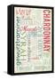 Wine Names Typography-Lantern Press-Framed Stretched Canvas