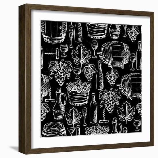 Wine Pattern Drawn by Chalk-incomible-Framed Art Print