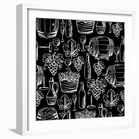 Wine Pattern Drawn by Chalk-incomible-Framed Art Print