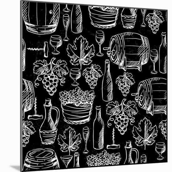 Wine Pattern Drawn by Chalk-incomible-Mounted Art Print