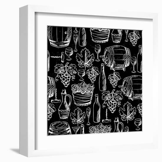 Wine Pattern Drawn by Chalk-incomible-Framed Art Print