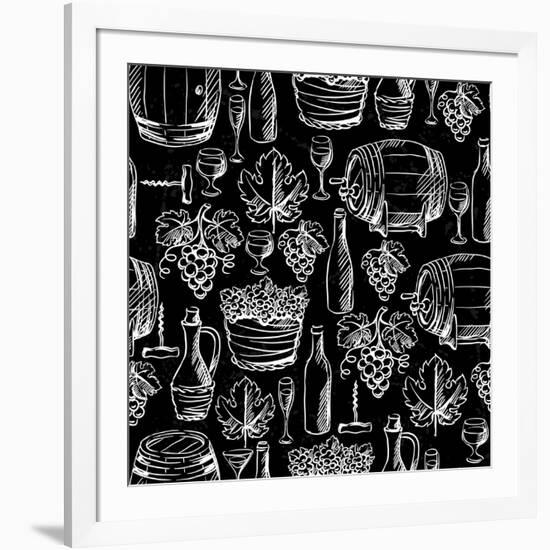 Wine Pattern Drawn by Chalk-incomible-Framed Art Print