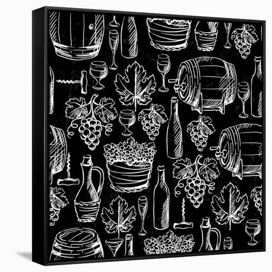 Wine Pattern Drawn by Chalk-incomible-Framed Stretched Canvas