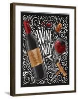 Wine Poster Lettering Wine Not with Illustrated Bottle, Glass, Cork, Corkscrew and Design Elements-anna42f-Framed Art Print