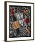 Wine Poster Lettering Wine Not with Illustrated Bottle, Glass, Cork, Corkscrew and Design Elements-anna42f-Framed Art Print