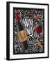 Wine Poster Lettering Wine Not with Illustrated Bottle, Glass, Cork, Corkscrew and Design Elements-anna42f-Framed Art Print