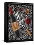Wine Poster Lettering Wine Not with Illustrated Bottle, Glass, Cork, Corkscrew and Design Elements-anna42f-Framed Stretched Canvas
