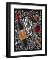 Wine Poster Lettering Wine Not with Illustrated Bottle, Glass, Cork, Corkscrew and Design Elements-anna42f-Framed Art Print
