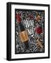 Wine Poster Lettering Wine Not with Illustrated Bottle, Glass, Cork, Corkscrew and Design Elements-anna42f-Framed Art Print