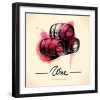 Wine Vintage Background. Watercolor Hand Drawn Illustration-Pim-Framed Art Print