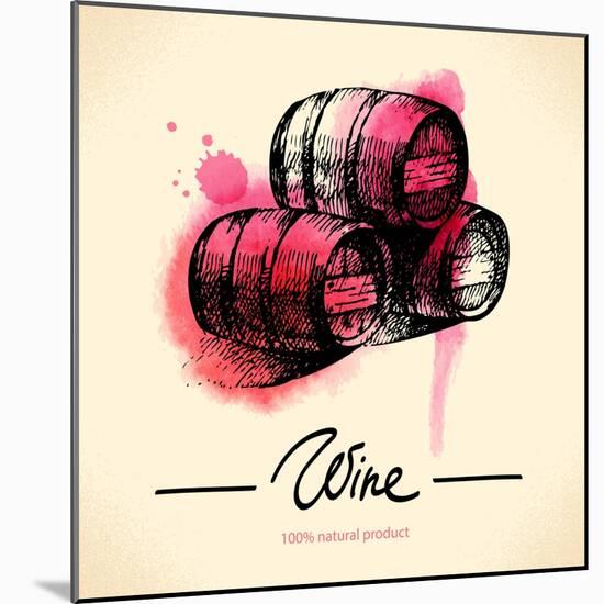 Wine Vintage Background. Watercolor Hand Drawn Illustration-Pim-Mounted Art Print