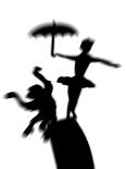 Silhouette of Ballerina Holding Umbrella with Performing Monkey-Winfred Evers-Photographic Print