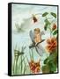 Winged Fairy Riding a Dragonfly Near Nasturtium Flowers, 1882-null-Framed Stretched Canvas