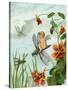 Winged Fairy Riding a Dragonfly Near Nasturtium Flowers, 1882-null-Stretched Canvas