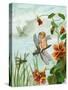 Winged Fairy Riding a Dragonfly Near Nasturtium Flowers, 1882-null-Stretched Canvas
