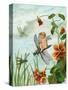 Winged Fairy Riding a Dragonfly Near Nasturtium Flowers, 1882-null-Stretched Canvas