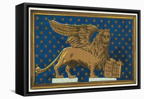 Winged Lion with Book-Found Image Press-Framed Stretched Canvas