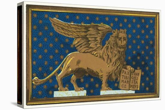 Winged Lion with Book-Found Image Press-Stretched Canvas