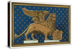 Winged Lion with Book-Found Image Press-Stretched Canvas