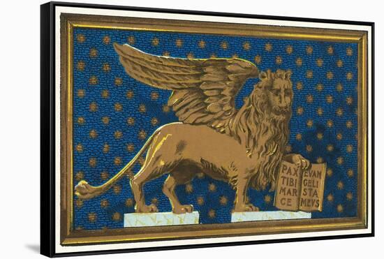 Winged Lion with Book-Found Image Press-Framed Stretched Canvas