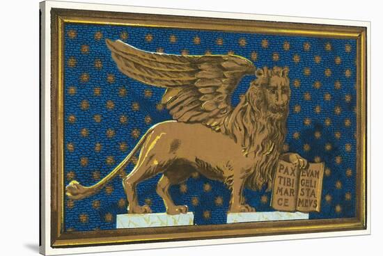 Winged Lion with Book-Found Image Press-Stretched Canvas