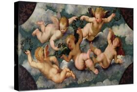Winged Putti with Garlands-Paris Bordone-Stretched Canvas